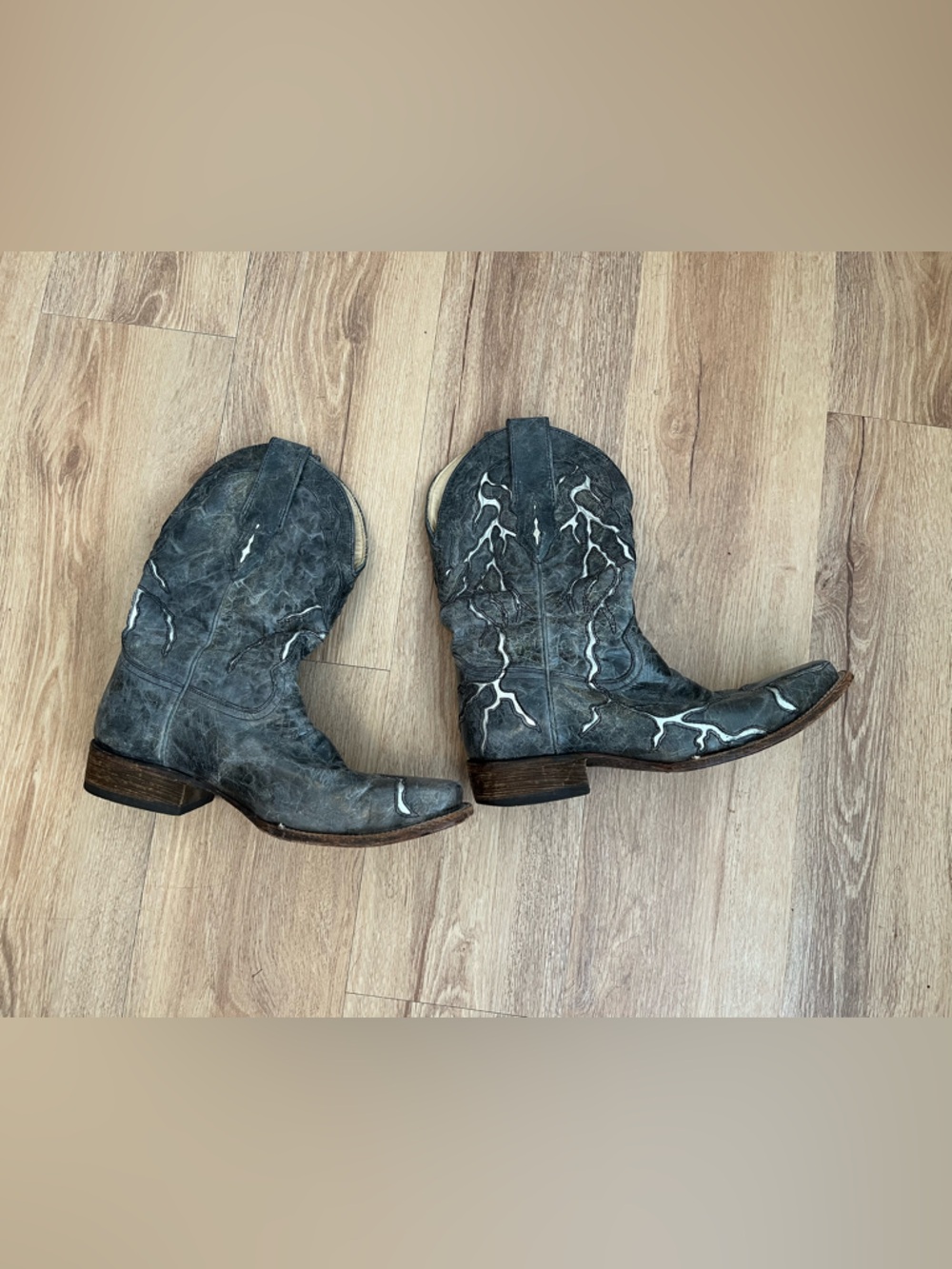 Corral Gray Distressed Western Ankle Boots with lightning